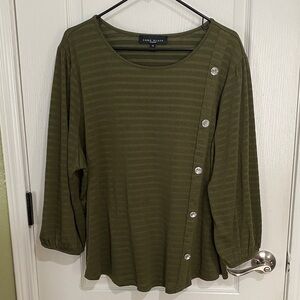 Como Black Olive Button-Accent Women's Blouse